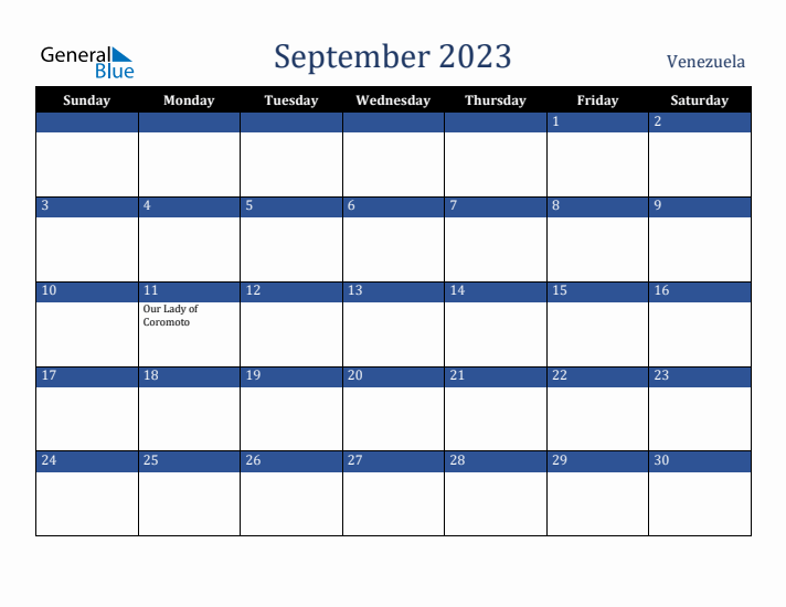 September 2023 Venezuela Calendar (Sunday Start)