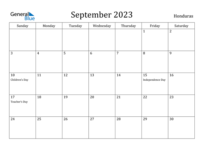 September 2023 Calendar Honduras