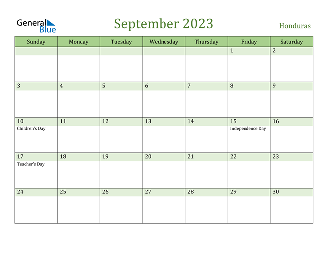 September 2023 Calendar with Honduras Holidays