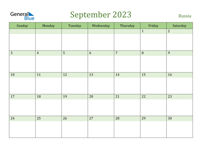 September 2023 Calendar with Russia Holidays