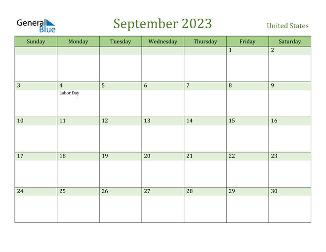 September 2023 Calendar with United States Holidays
