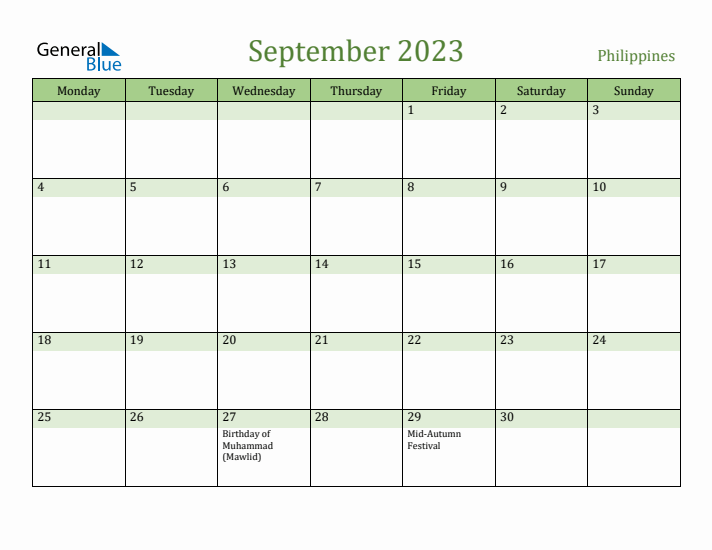 September 2023 Calendar with Philippines Holidays