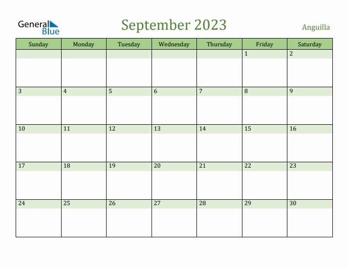 September 2023 Calendar with Anguilla Holidays