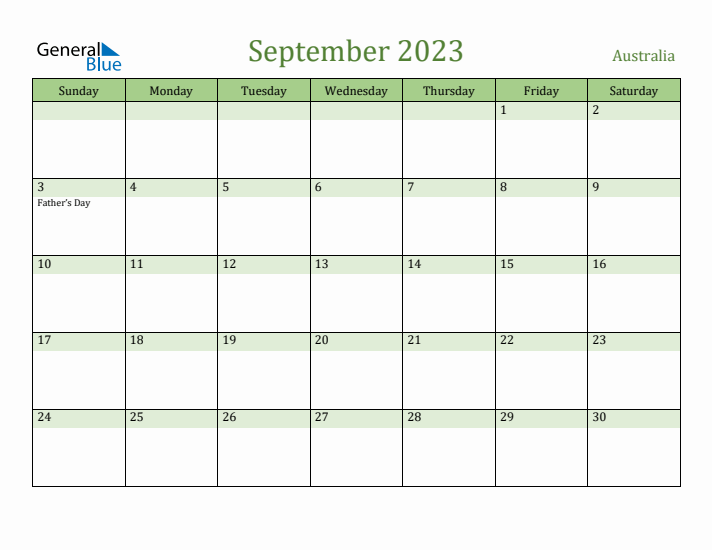 September 2023 Calendar with Australia Holidays