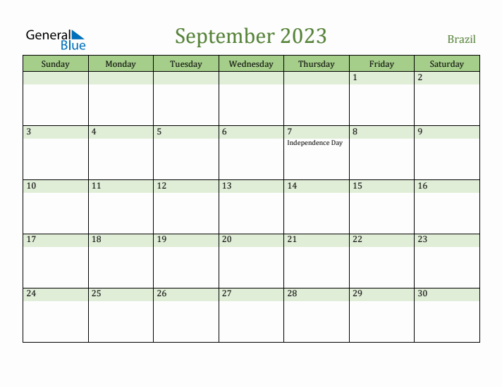 September 2023 Calendar with Brazil Holidays