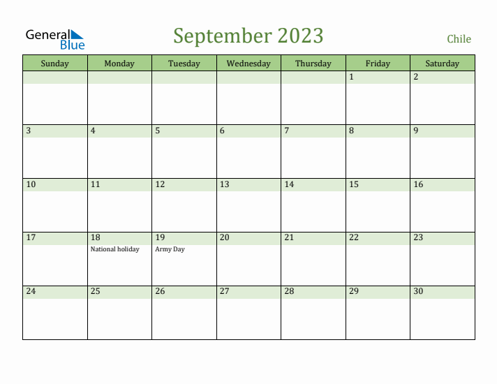 September 2023 Calendar with Chile Holidays