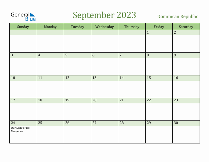 September 2023 Calendar with Dominican Republic Holidays