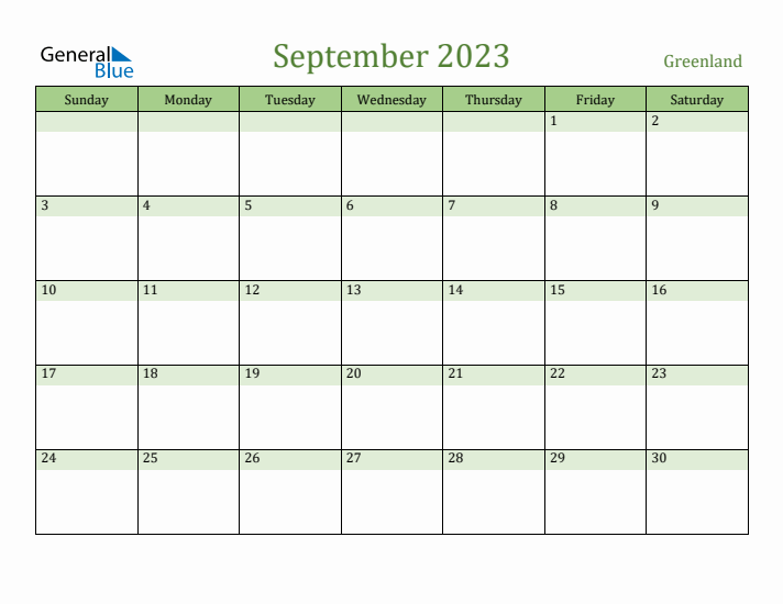 September 2023 Calendar with Greenland Holidays