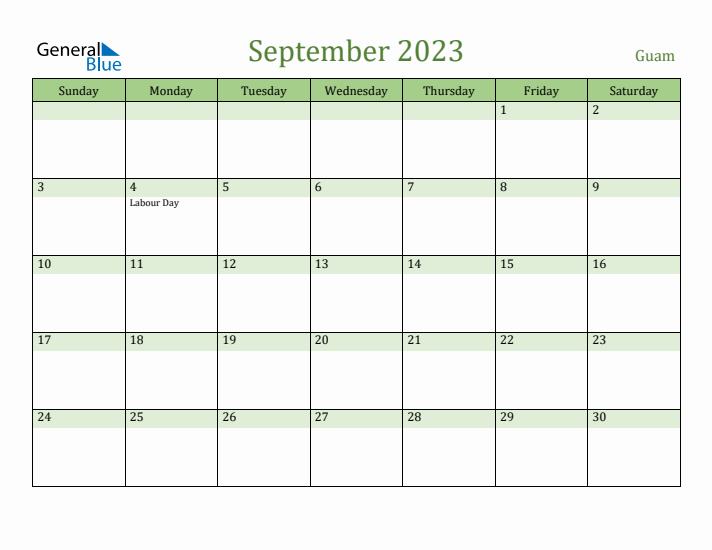 September 2023 Calendar with Guam Holidays