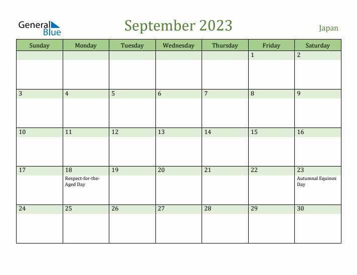September 2023 Calendar with Japan Holidays
