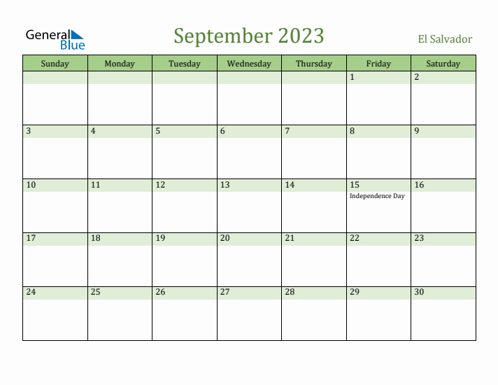 September 2023 Calendar with El Salvador Holidays