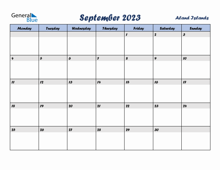 September 2023 Calendar with Holidays in Aland Islands