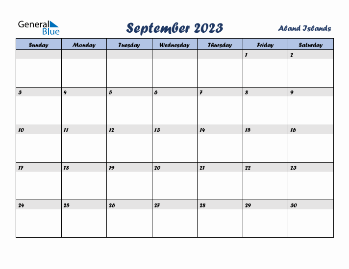 September 2023 Calendar with Holidays in Aland Islands