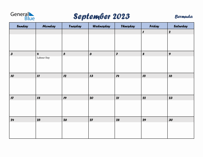 September 2023 Calendar with Holidays in Bermuda