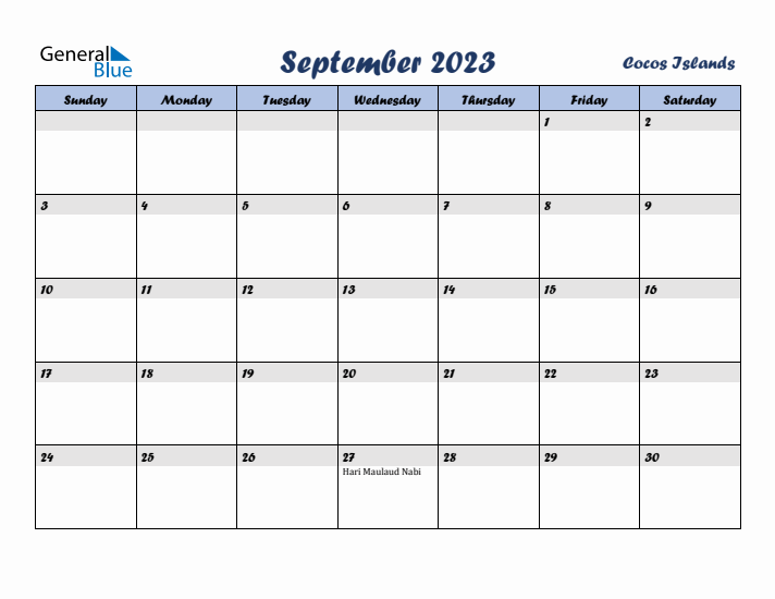 September 2023 Calendar with Holidays in Cocos Islands