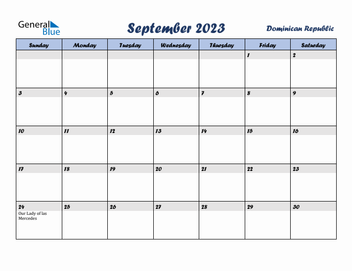 September 2023 Calendar with Holidays in Dominican Republic