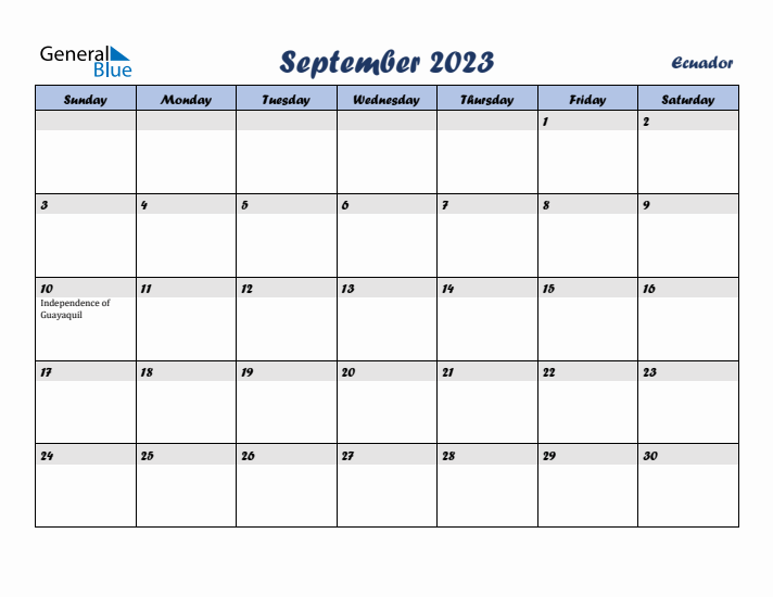 September 2023 Calendar with Holidays in Ecuador