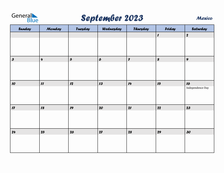 September 2023 Calendar with Holidays in Mexico