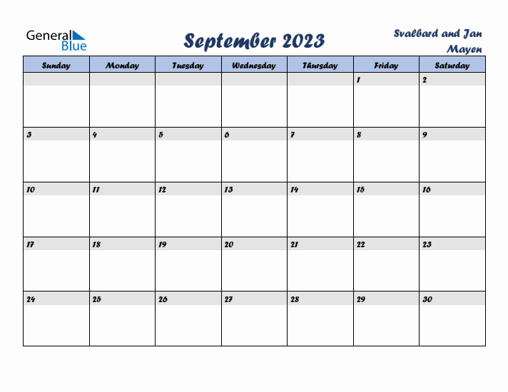 September 2023 Calendar with Holidays in Svalbard and Jan Mayen