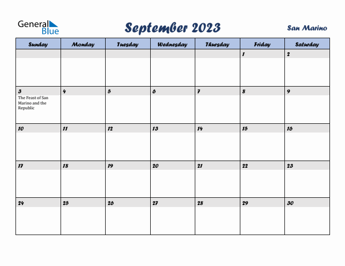 September 2023 Calendar with Holidays in San Marino