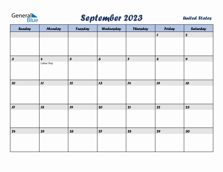September 2023 Calendar with Holidays in United States