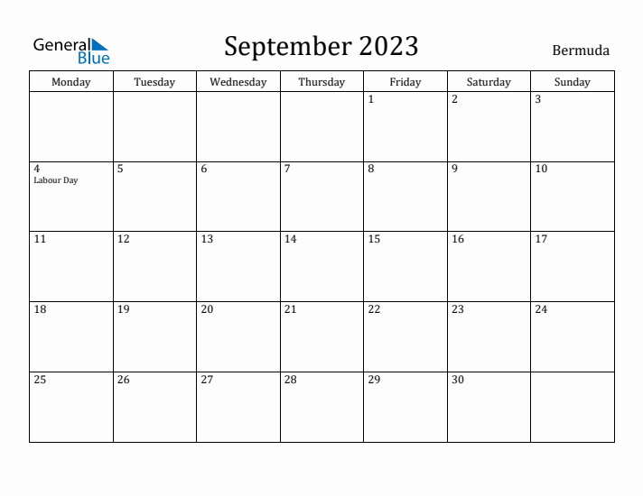 September 2023 Calendar Bermuda