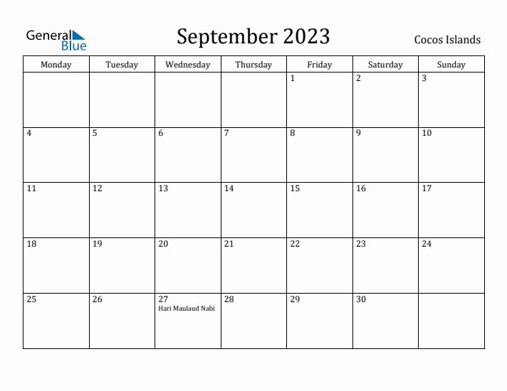 September 2023 Calendar Cocos Islands