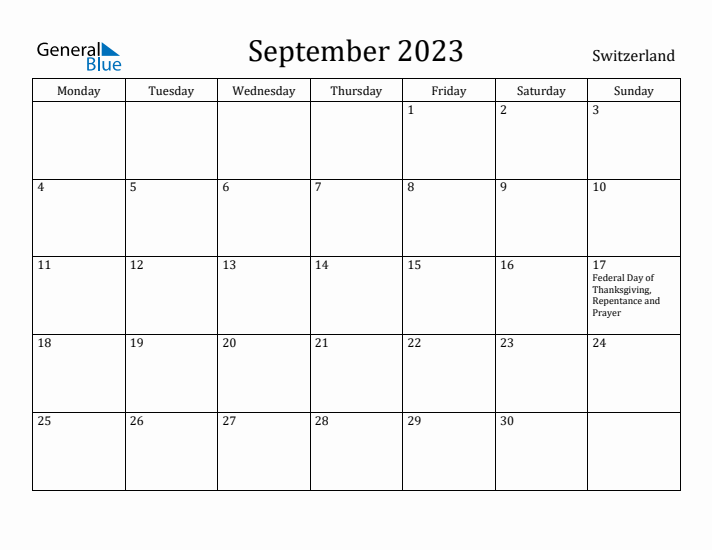 September 2023 Calendar Switzerland