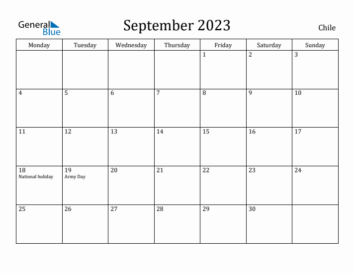 September 2023 Calendar Chile