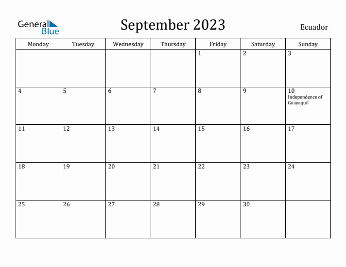 September 2023 Calendar Ecuador