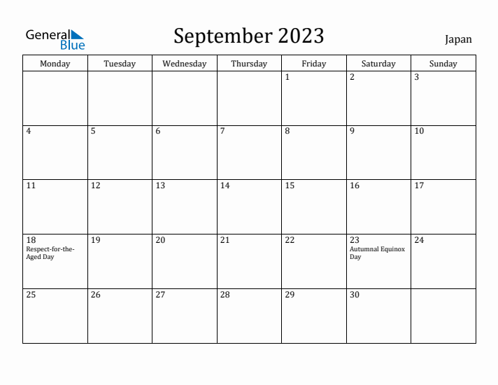 September 2023 Calendar Japan