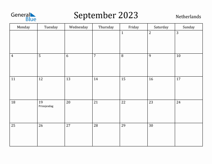 September 2023 Calendar The Netherlands
