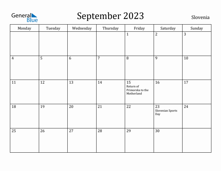 September 2023 Calendar Slovenia