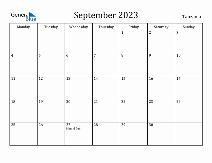 September 2023 Calendar Tanzania