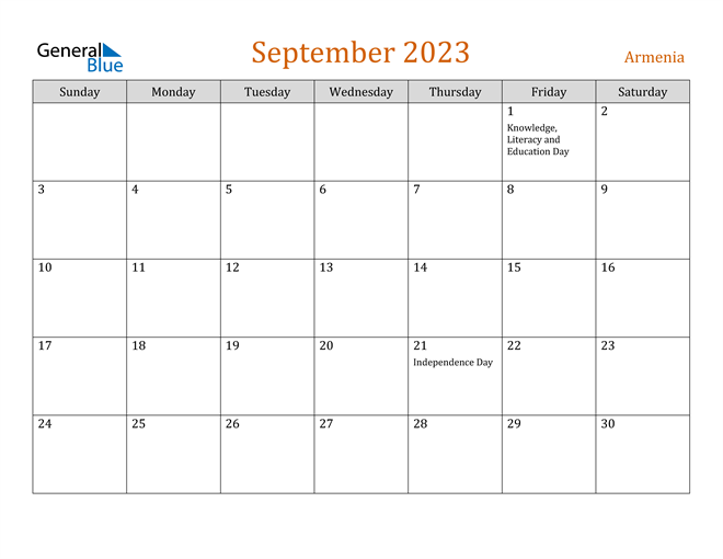 September 2023 Holiday Calendar