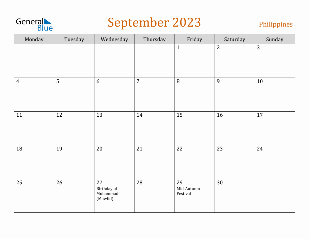 Free September 2023 Philippines Calendar