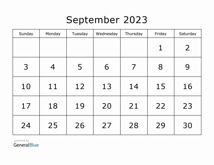 Printable September 2023 Calendar - Sunday Start