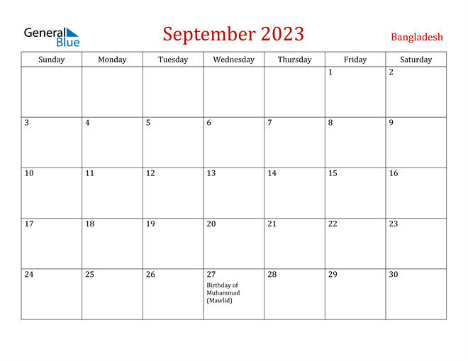 Bangladesh September 2023 Calendar