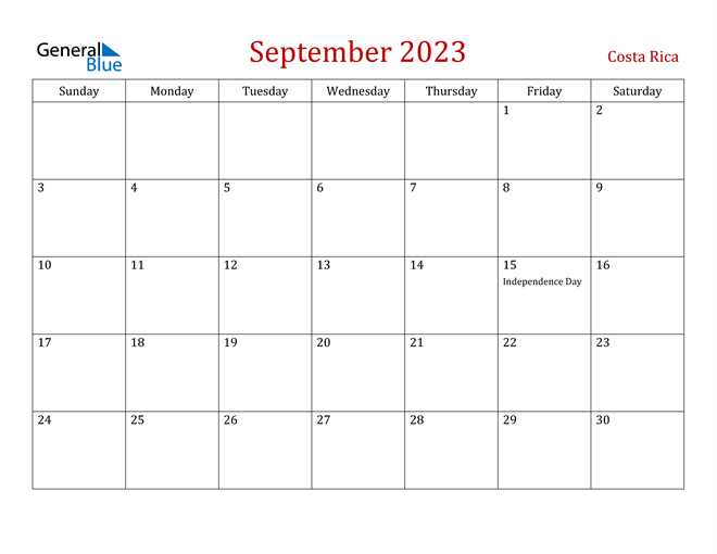 Costa Rica September 2023 Calendar