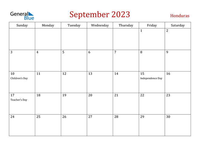 Honduras September 2023 Calendar