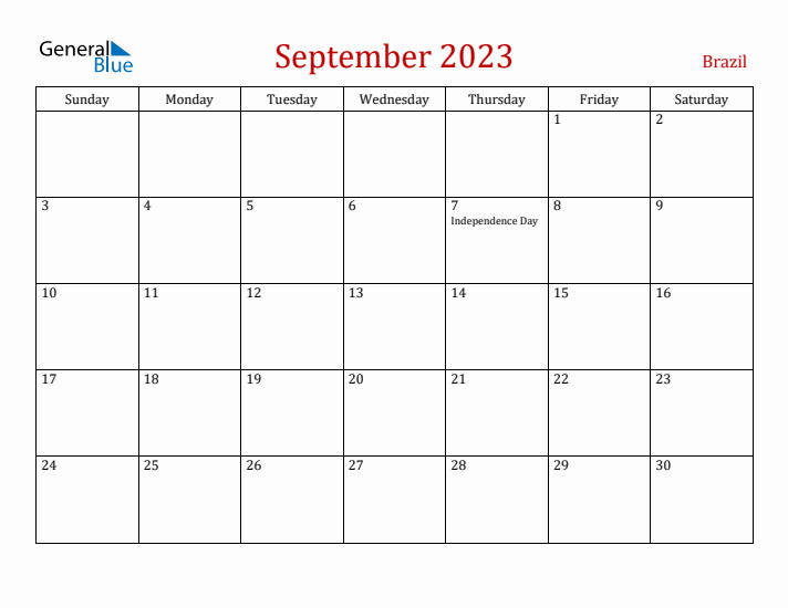 Brazil September 2023 Calendar - Sunday Start