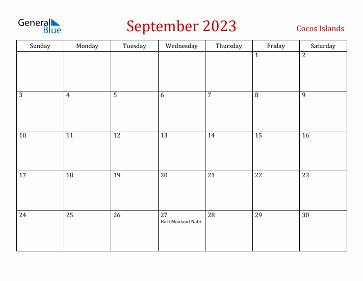 Cocos Islands September 2023 Calendar - Sunday Start