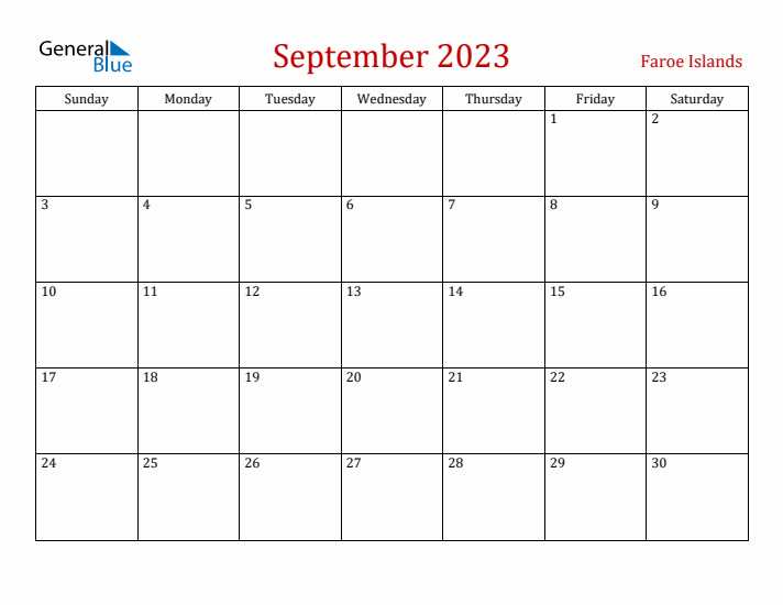 Faroe Islands September 2023 Calendar - Sunday Start