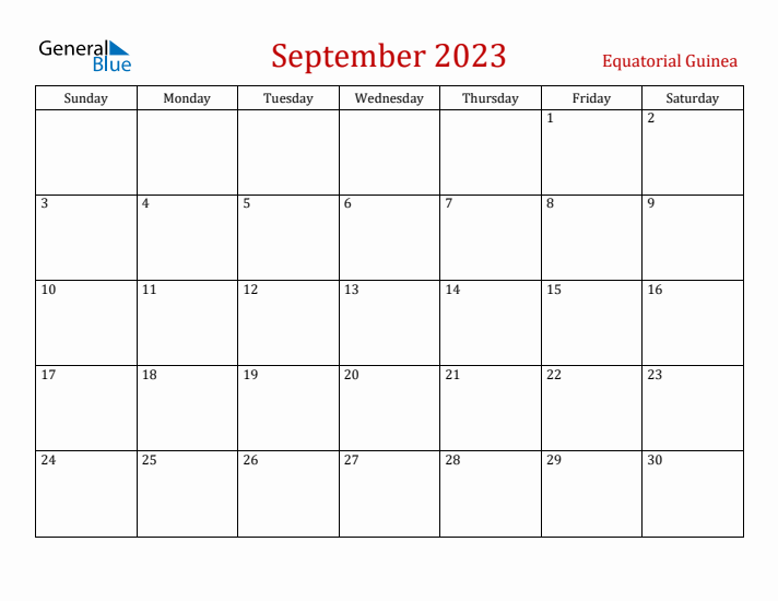Equatorial Guinea September 2023 Calendar - Sunday Start