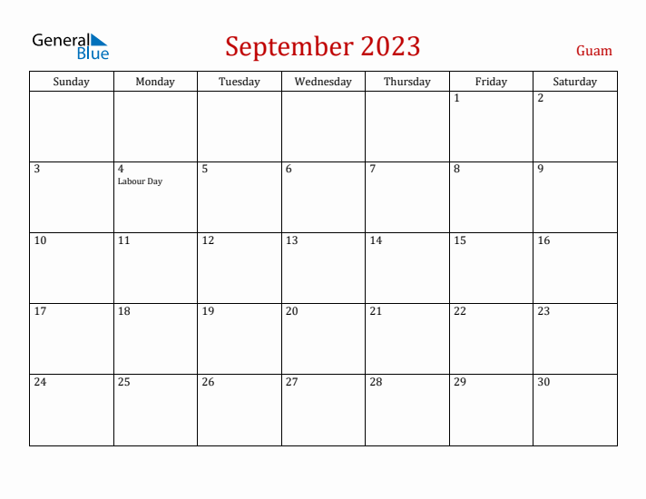 Guam September 2023 Calendar - Sunday Start