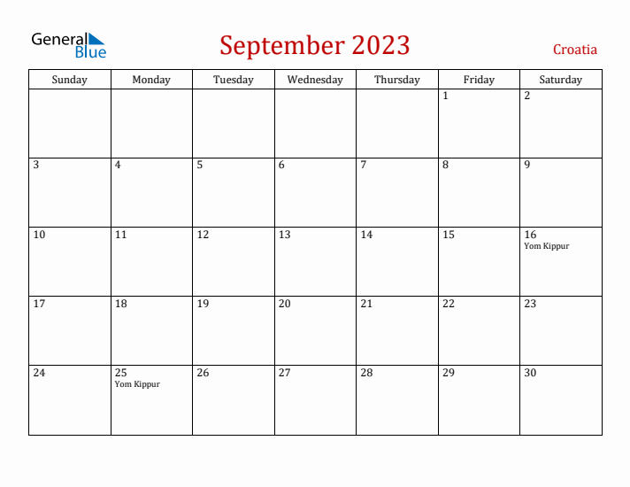 Croatia September 2023 Calendar - Sunday Start