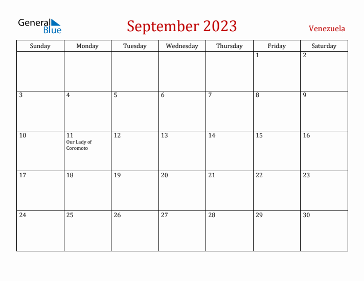Venezuela September 2023 Calendar - Sunday Start