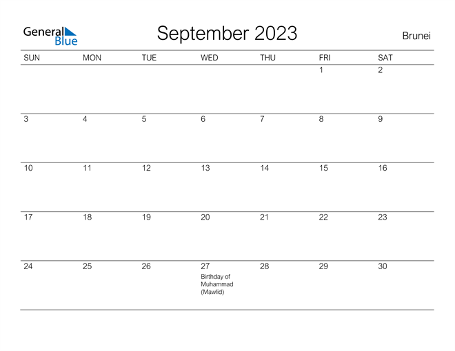 September 2023 Calendar with Brunei Holidays