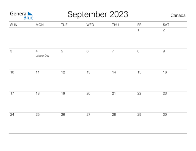 September 2023 Calendar with Canada Holidays