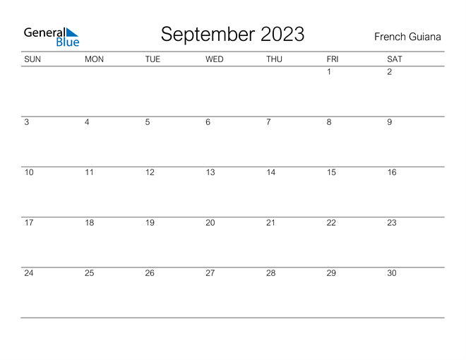 French Guiana September 2023 Calendar With Holidays